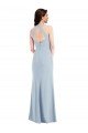 Azul cielo claro línea A Halter Cuello en V Crepé Elástico Largo Formales Vestidos de dama de honor / Vestidos de fiesta Descuento
