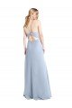 Azul cielo claro línea A Halter Gasa Largo Vestidos de dama de honor Descuento
