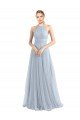 Azul cielo claro línea A Halter Tul Largo Vestidos de dama de honor Descuento