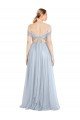 Azul cielo claro línea A Hombros Descubiertos Tul Largo Vestidos de dama de honor Descuento