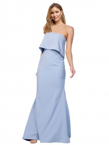 Azul cielo claro línea A Sin tirantes Crepé Elástico Largo Formales Vestidos de dama de honor / Vestidos de fiesta Descuento