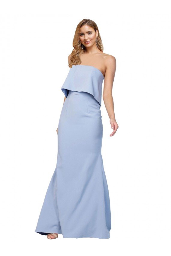 Azul cielo claro línea A Sin tirantes Crepé Elástico Largo Formales Vestidos de dama de honor / Vestidos de fiesta Descuento