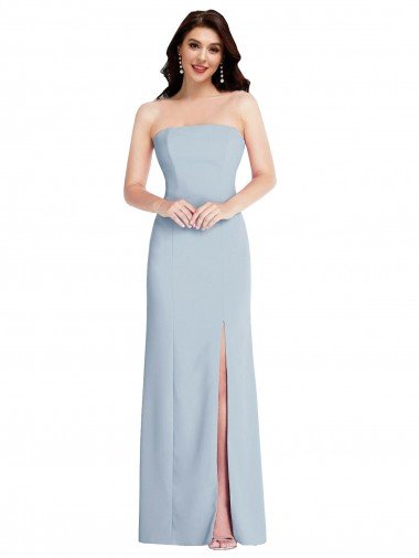 Azul cielo claro línea A Sin tirantes Crepé Elástico Largo Formales Vestidos de dama de honor / Vestidos de fiesta Descuento