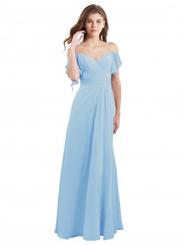 Azul cielo claro línea A Tirantes espagueti Gasa Largo Vestidos de dama de honor Descuento