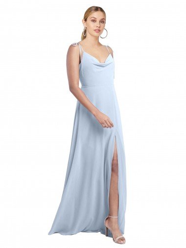Azul cielo claro línea A Tirantes espagueti Gasa Largo Vestidos de dama de honor Descuento