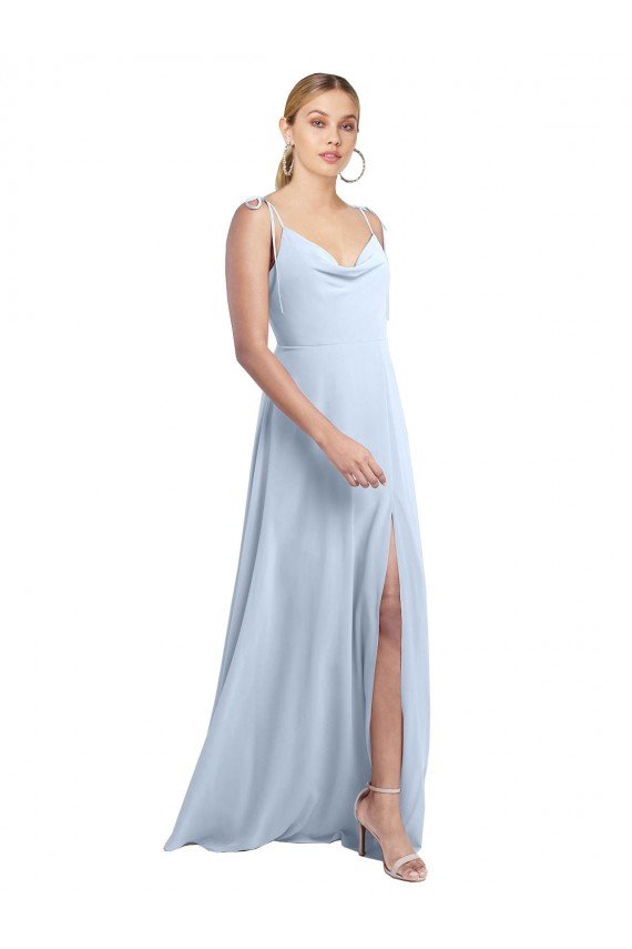 Azul cielo claro línea A Tirantes espagueti Gasa Largo Vestidos de dama de honor Descuento
