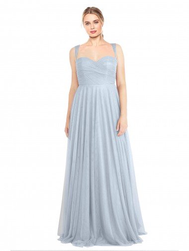Azul cielo claro línea A Tirantes espagueti Tul Largo Vestidos de dama de honor Descuento