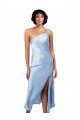 Azul cielo claro línea A Un Hombre Midi Satén sedoso Corto Formales Vestidos de dama de honor / Vestidos de fiesta / Vestidos de cóctel Descuento