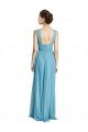 Azul cielo línea A Tirantes espagueti Halter Cuello en V Tul Largo Vestidos de dama de honor Descuento