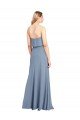 Azul humo Cubierta Cuello Alto Crepé Elástico Largo Formales Vestidos de dama de honor / Vestidos de fiesta Descuento