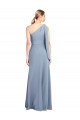 Azul humo Cubierta Un Hombre Crepé Elástico Largo Formales Vestidos de dama de honor / Vestidos de fiesta Descuento