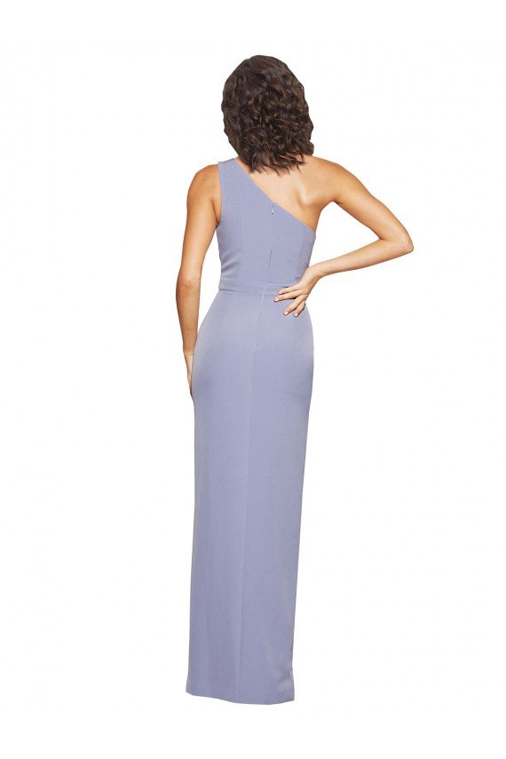 Azul humo Cubierta Un Hombre Crepé Elástico Largo Formales Vestidos de dama de honor / Vestidos de fiesta Descuento