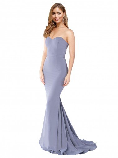Azul humo Sirena Cuello de Corazón Sin tirantes Crepé Elástico Largo Formales Vestidos de dama de honor / Vestidos de fiesta Descuento