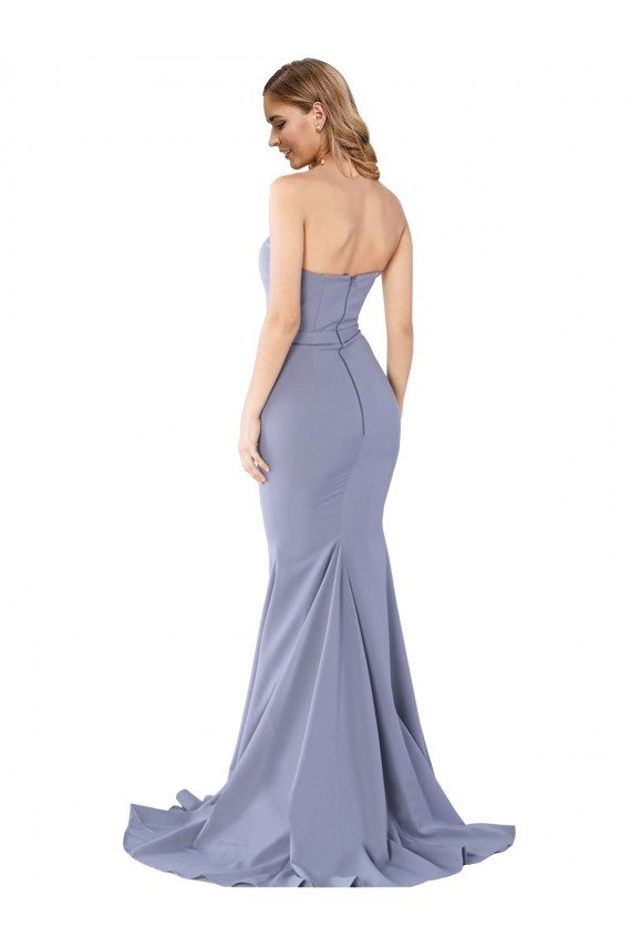 Azul humo Sirena Cuello de Corazón Sin tirantes Crepé Elástico Largo Formales Vestidos de dama de honor / Vestidos de fiesta Descuento
