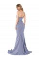 Azul humo Sirena Cuello de Corazón Sin tirantes Crepé Elástico Largo Formales Vestidos de dama de honor / Vestidos de fiesta Descuento