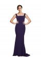 Azul marina oscuro Cubierta Cuadrado Barrer tren Crepé Elástico Largo Vestidos de dama de honor / Vestidos de fiesta Descuento