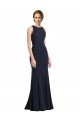 Azul marina oscuro Cubierta Cucharón Cuello Alto Crepé Elástico Largo Vestidos de dama de honor / Vestidos de fiesta Descuento