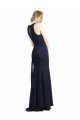 Azul marina oscuro Cubierta Cucharón Cuello Alto Crepé Elástico Largo Vestidos de dama de honor / Vestidos de fiesta Descuento