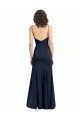 Azul marina oscuro Cubierta Cuello Alto Tirantes espagueti Crepé Elástico Largo Formales Vestidos de dama de honor / Vestidos de fiesta Descuento