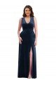 Azul marina oscuro Cubierta Cuello en V Terciopelo Elástico Largo Formales Vestidos de dama de honor / Vestidos de fiesta Descuento
