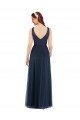 Azul marina oscuro Cubierta Cuello en V Tul Largo Vestidos de dama de honor Descuento