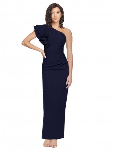 Azul marina oscuro Cubierta Un Hombre Crepé Elástico Largo Formales Vestidos de dama de honor / Vestidos de fiesta Descuento
