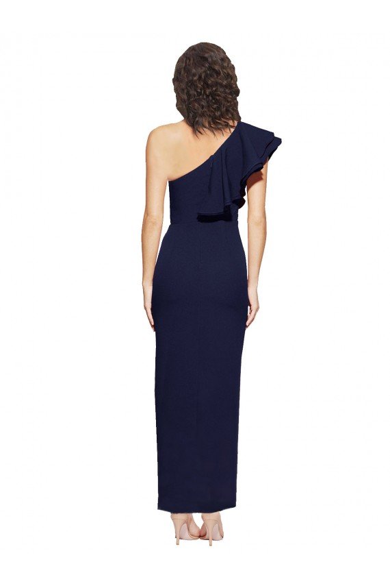 Azul marina oscuro Cubierta Un Hombre Crepé Elástico Largo Formales Vestidos de dama de honor / Vestidos de fiesta Descuento