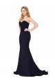 Azul marina oscuro Sirena Cuello Alto Barrer tren Crepé Elástico Largo Formales Vestidos de dama de honor / Vestidos de fiesta Descuento