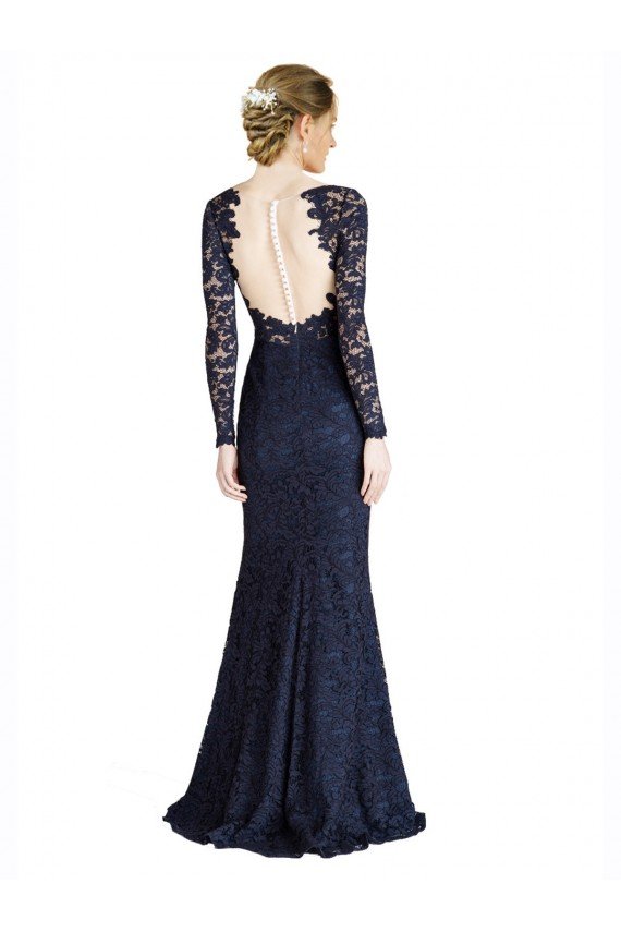 Azul marina oscuro Sirena Cuello de Corazón Encaje Largo Vestidos de dama de honor / Vestidos de fiesta Descuento