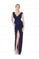 Azul marina oscuro Sirena Cuello en V Cuello Alto Gasa Largo Formales Vestidos de dama de honor / Vestidos de fiesta Descuento