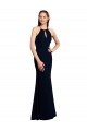 Azul marina oscuro Sirena Halter Gasa Largo Vestidos de dama de honor Descuento