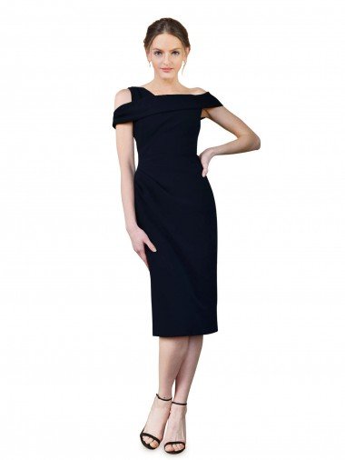 Azul marina oscuro Sirena Hombros Descubiertos Cóctel Crepé Elástico Corto Formales Vestidos de dama de honor / Vestidos de fiesta / Vestidos de cóctel Descuento