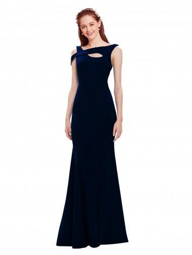 Azul marina oscuro Sirena Hombros Descubiertos Crepé Elástico Largo Formales Vestidos de dama de honor / Vestidos de fiesta Descuento