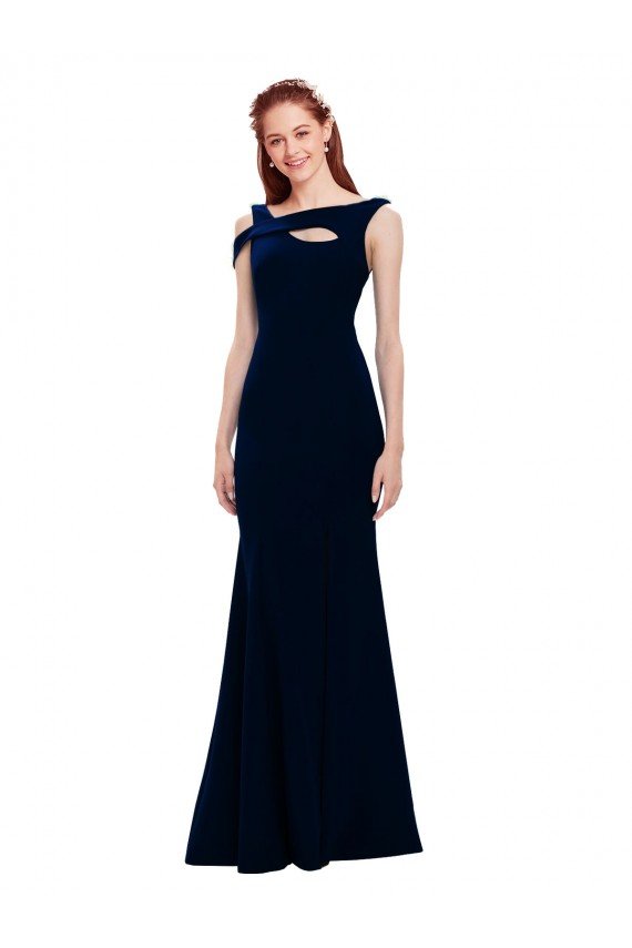 Azul marina oscuro Sirena Hombros Descubiertos Crepé Elástico Largo Formales Vestidos de dama de honor / Vestidos de fiesta Descuento