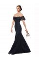 Azul marina oscuro Sirena Hombros Descubiertos Encaje Largo Vestidos de dama de honor / Vestidos de fiesta Descuento