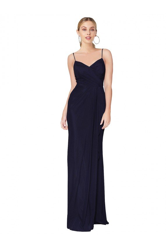 Azul marina oscuro Sirena Tirantes espagueti Gasa Largo Formales Vestidos de dama de honor / Vestidos de fiesta Descuento