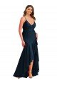Azul marina oscuro Sirena Tirantes espagueti Satén sedoso Largo Asimétrico Formales Vestidos de dama de honor / Vestidos de fiesta Descuento