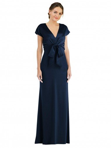 Azul marina oscuro Trompeta Hombros Descubiertos Crepé Elástico Largo Formales Vestidos de dama de honor / Vestidos de fiesta Descuento