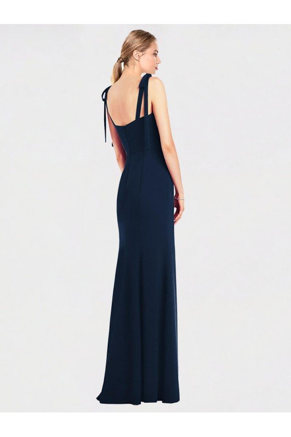 Azul marina oscuro Trompeta Tirantes espagueti Crepé Elástico Largo Vestidos de dama de honor / Vestidos de fiesta Descuento