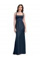 Azul marina oscuro línea A Cuadrado Satén elástico Largo Formales Vestidos de dama de honor / Vestidos de fiesta Descuento