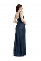 Azul marina oscuro línea A Cuadrado Satén elástico Largo Formales Vestidos de dama de honor / Vestidos de fiesta Descuento