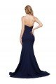 Azul marina oscuro línea A Cuello de Corazón Barrer tren Crepé Elástico Largo Formales Vestidos de dama de honor / Vestidos de fiesta Descuento