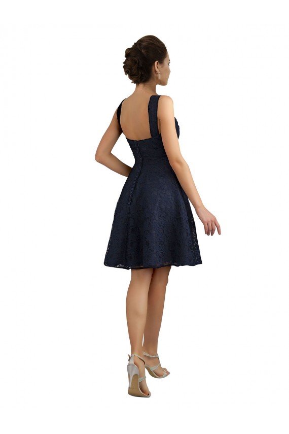 Azul marina oscuro línea A Cuello de Corazón Encaje Corto Vestidos de dama de honor / Vestidos de cóctel Descuento
