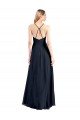 Azul marina oscuro línea A Cuello en V Gasa Largo Vestidos de dama de honor / Vestidos de fiesta Descuento