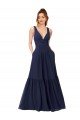 Azul marina oscuro línea A Cuello en V Gasa Largo Vestidos de dama de honor Descuento