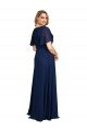 Azul marina oscuro línea A Cuello en V Gasa Largo Formales Vestidos de dama de honor / Vestidos de fiesta Descuento