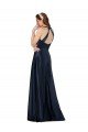 Azul marina oscuro línea A Cuello en V Satén Largo Formales Vestidos de dama de honor / Vestidos de fiesta Descuento