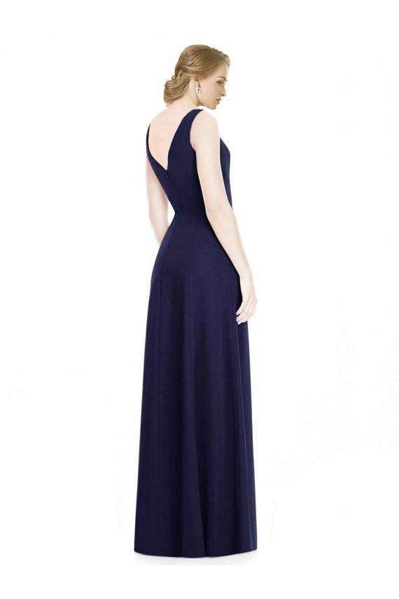 Azul marina oscuro línea A Gasa Largo Vestidos de dama de honor Descuento