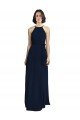 Azul marina oscuro línea A Halter Cuello Alto Gasa Largo Vestidos de dama de honor Descuento