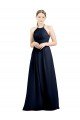 Azul marina oscuro línea A Halter Cuello Alto Gasa Largo Vestidos de dama de honor Descuento